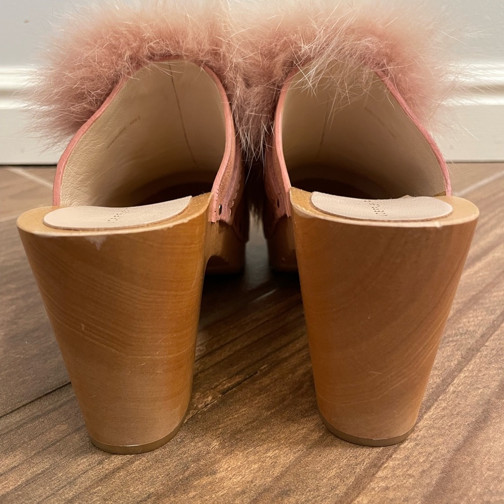 Loeffler Randall Phillips Fox Fur Pom Pom Mule Clog Suede Pink Mauve 35 5 Tan - Picture 6 of 10